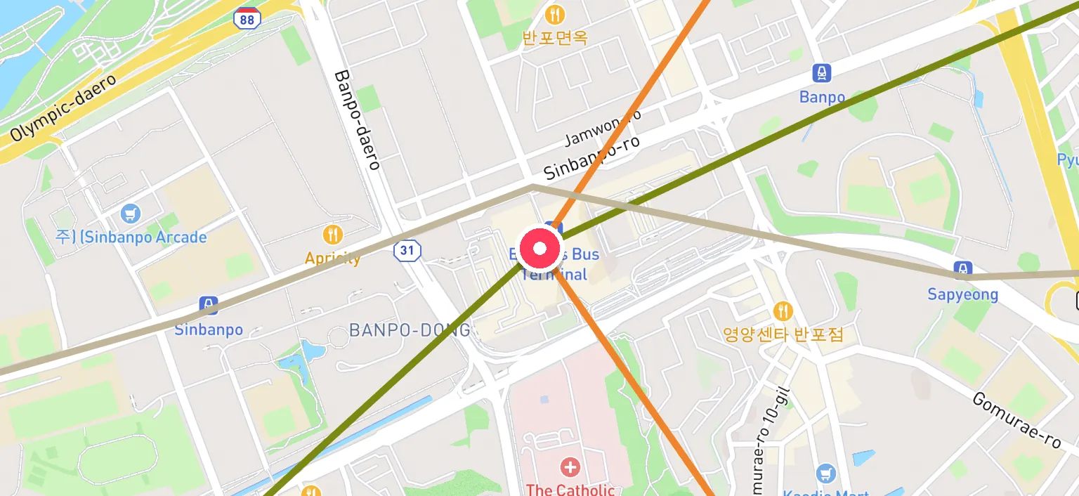 Map of Express Bus Terminal Station and the surrounding streets