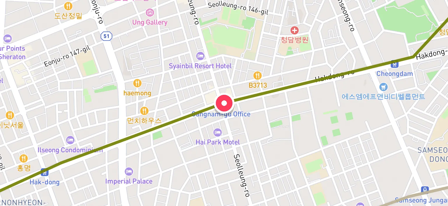 Map of Gangnam-gu Office Station and the surrounding streets