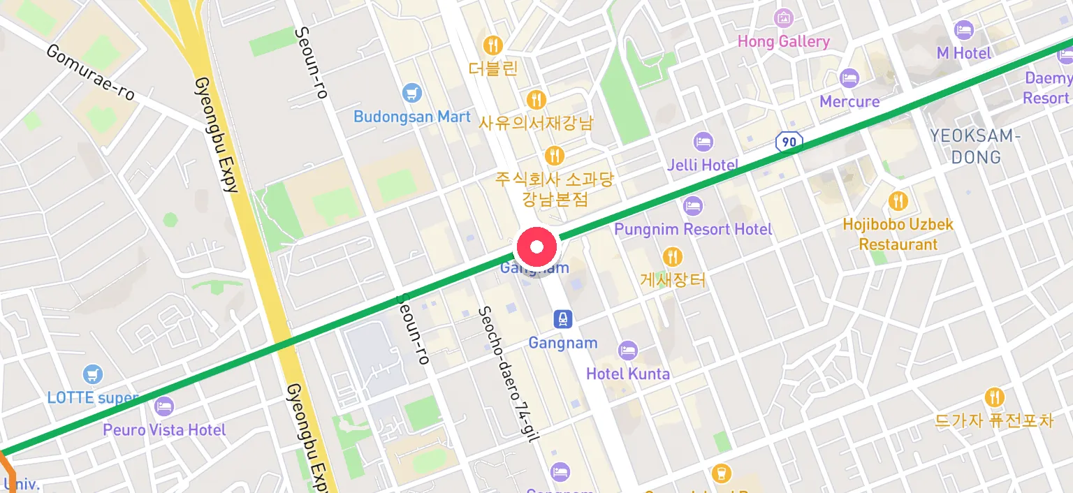 Map of Gangnam Station and the surrounding streets
