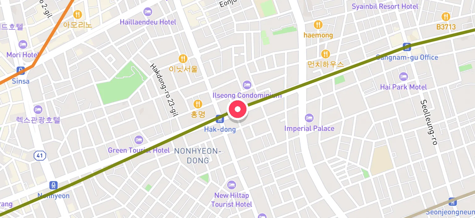 Map of Hak-dong Station and the surrounding streets