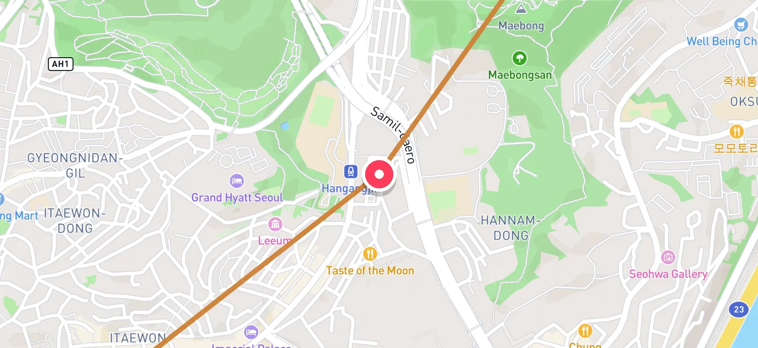 Map of Hangangjin Station and the surrounding streets