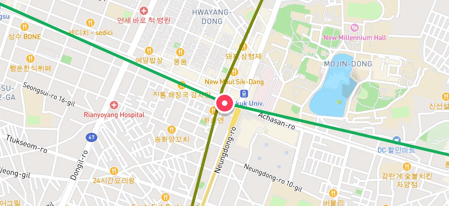 Map of Konkuk Univ. Station and the surrounding streets