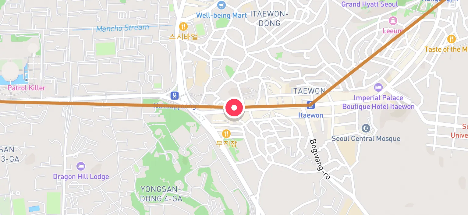 Map of Noksapyeong Station and the surrounding streets