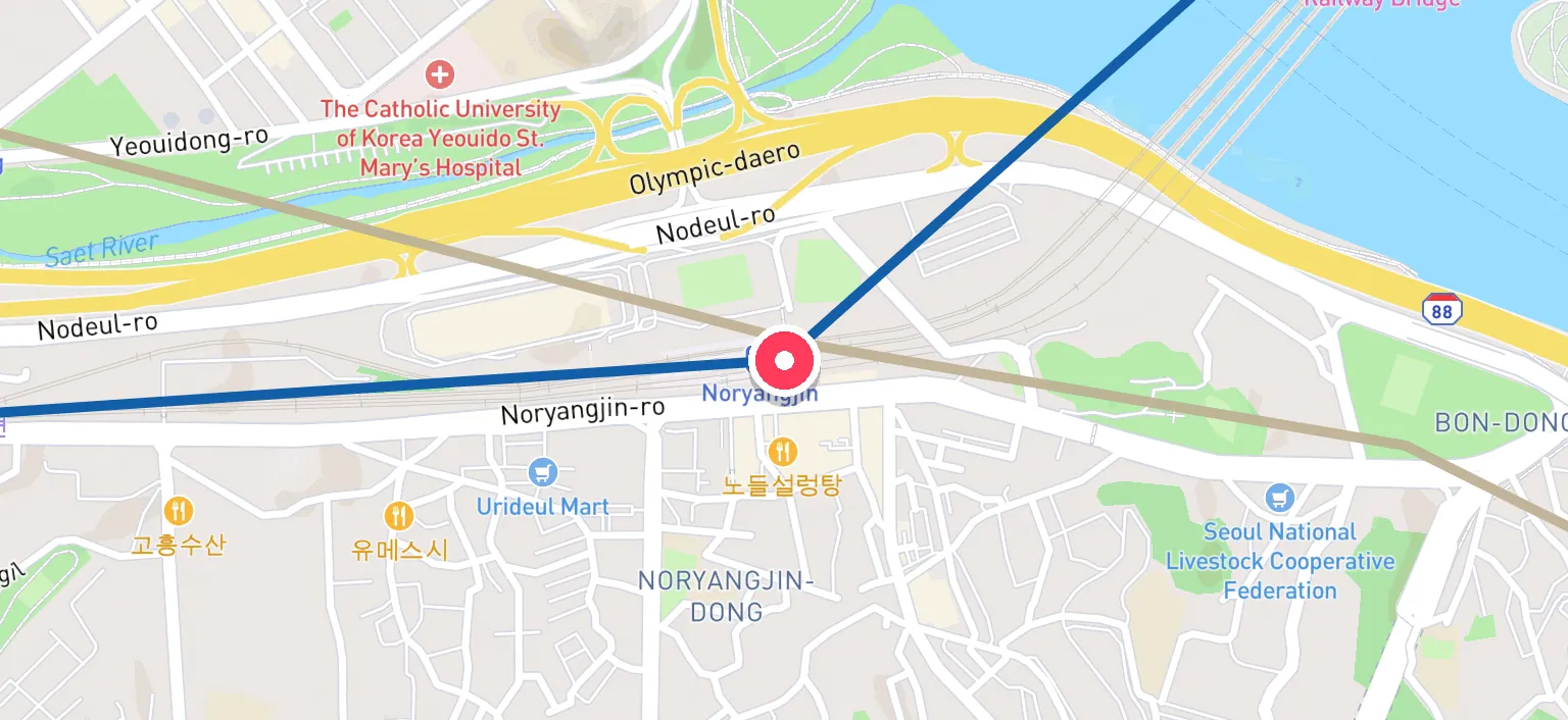 Map of Noryangjin Station and the surrounding streets