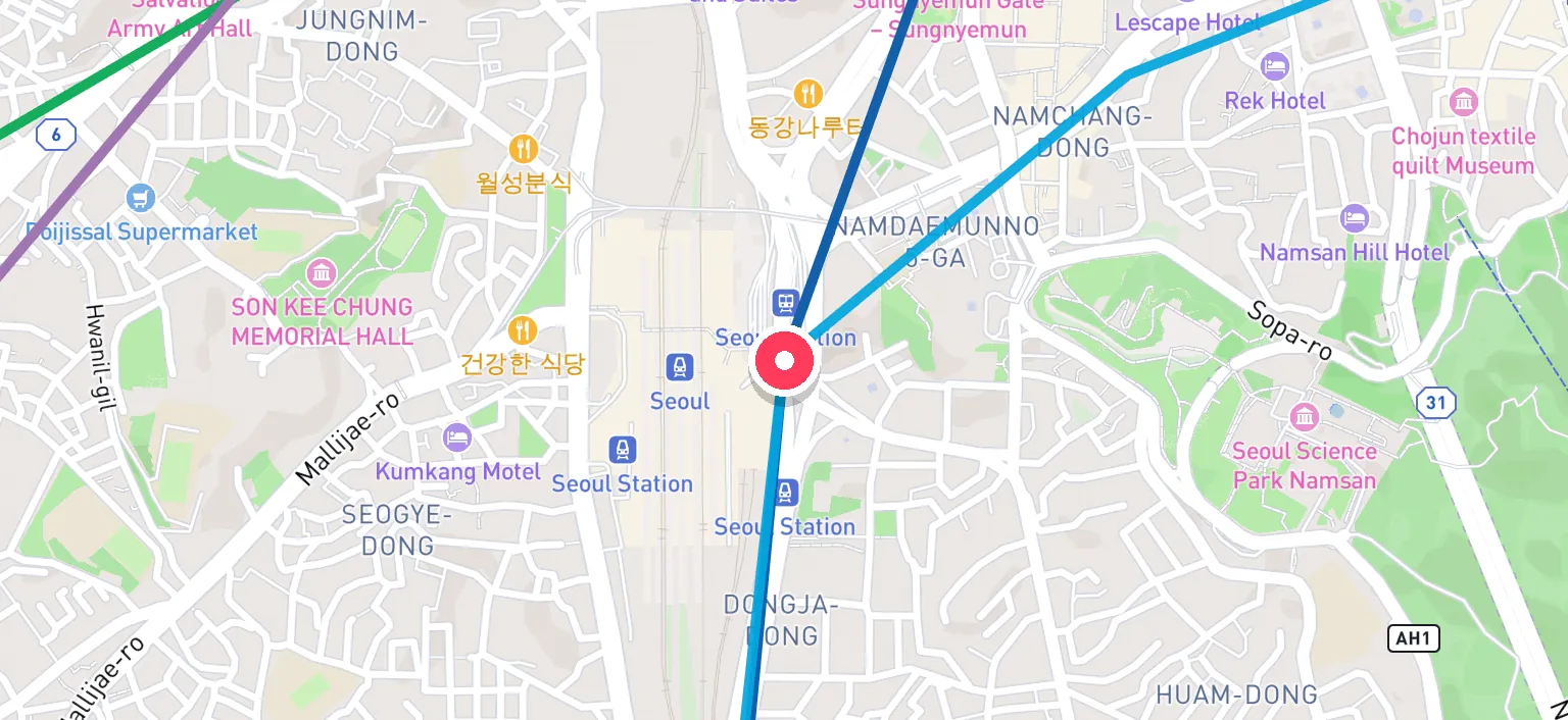 Map of Seoul Station Station and the surrounding streets