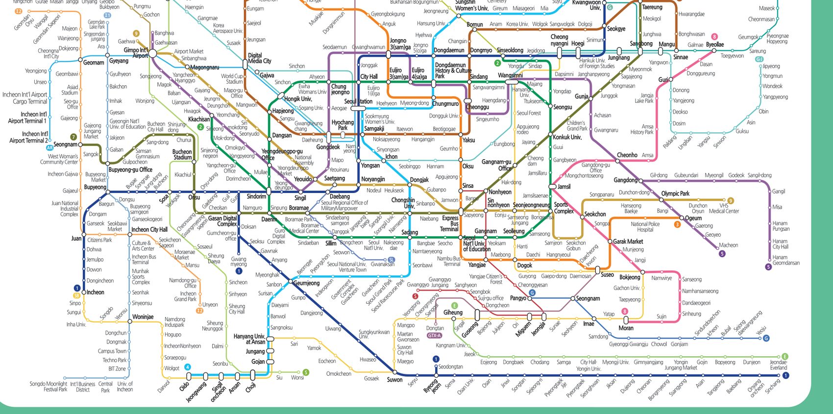 Metro Lines in Seoul map, Metro