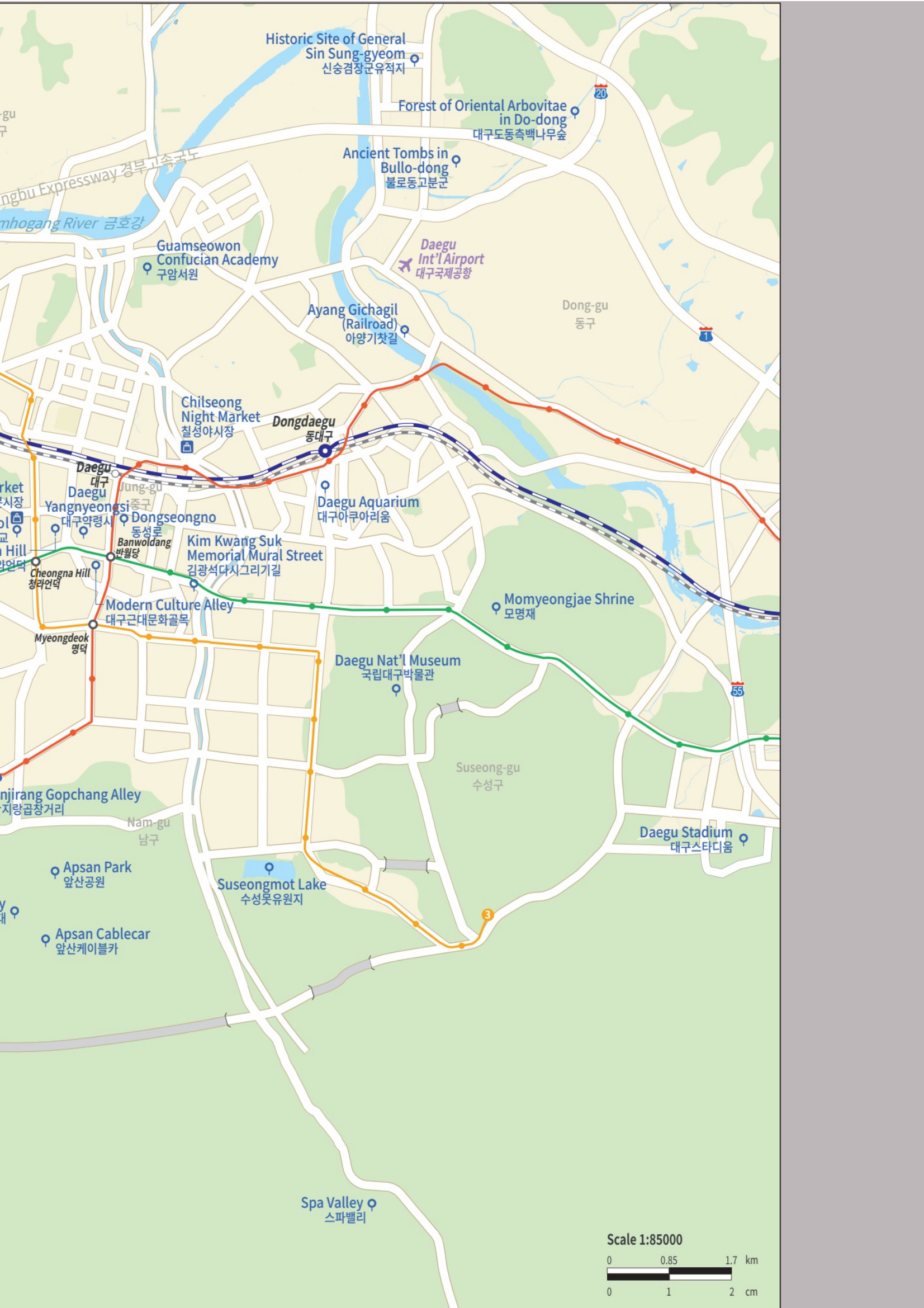 Daegu tourist map, East